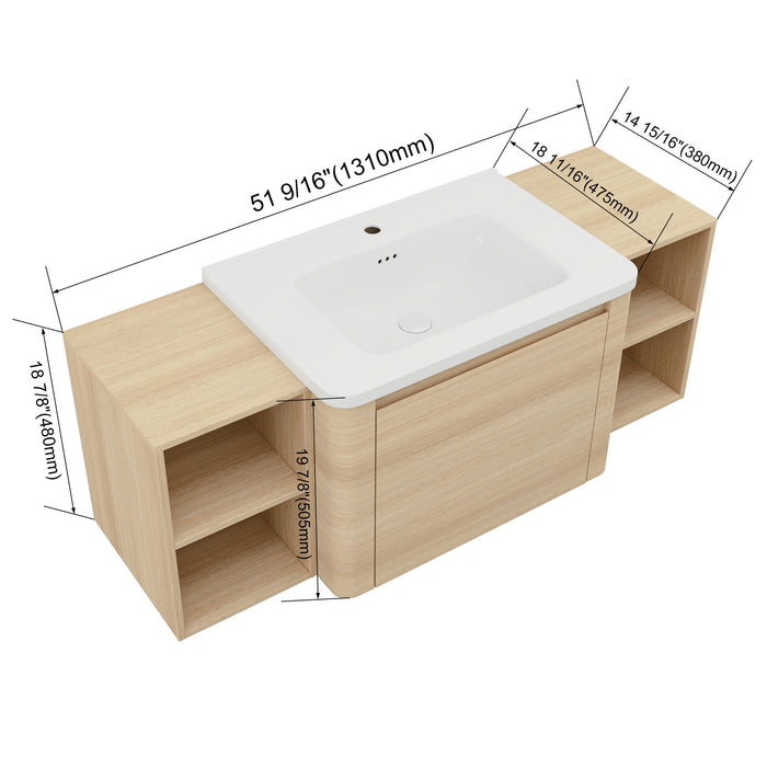 Wall Mounted Bathroom Vanity With Sink, Storage Shelves & Soft Close Door Home Essentials