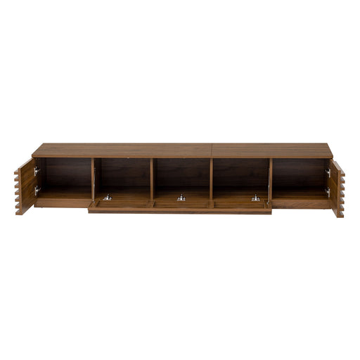 TV Stand For TVs, Entertainment Center With Cable Management And Soft Closing Hinges - Walnut Hearth and Haven