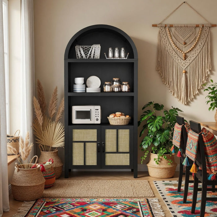 Arched Pantry Cabinet With Adjustable Storage & Doors - Black Home Essentials