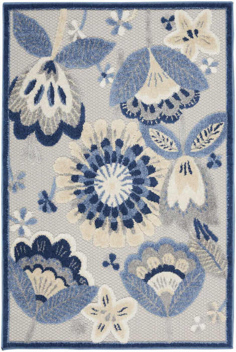 3' X 4' Floral Non Skid Indoor / Outdoor Area Rug - Blue / Gray