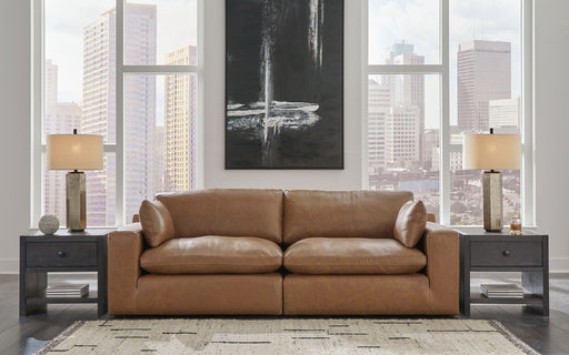 Emilia - 3 Pc. - 2-Piece Sectional Loveseat, Ottoman - Caramel Signature Design by Ashley®