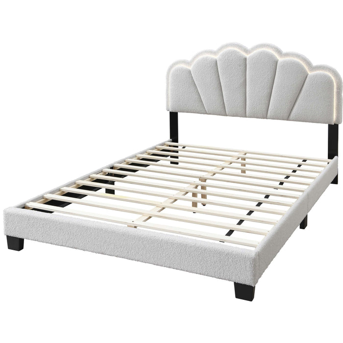 Bed With Floral Design Headboard And Built In LED Lighting Home Essentials