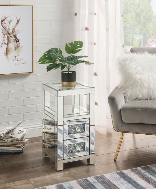 Noralie - 24" Accent Table - Clear Glass, Mirrored & Faux Diamonds ACME