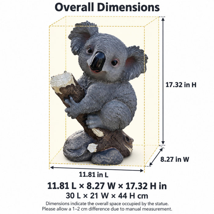 Koala Garden Statue Hand Painted Animal Sculpture With Log For Patio Home Decor - Dark Gray Daily Nest