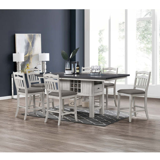 7 Piece Counter Height Dining Set With Storage Base And Ladder Back Chairs - Antique White / Gray Home Essentials
