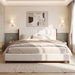 King Upholstered Bed Frame, No Box Spring Needed - Walnut / White Noble House