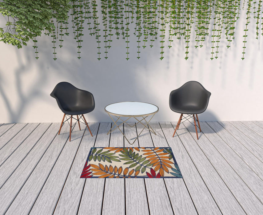 3' X 5' Floral Non Skid Indoor / Outdoor Area Rug - Orange / Red