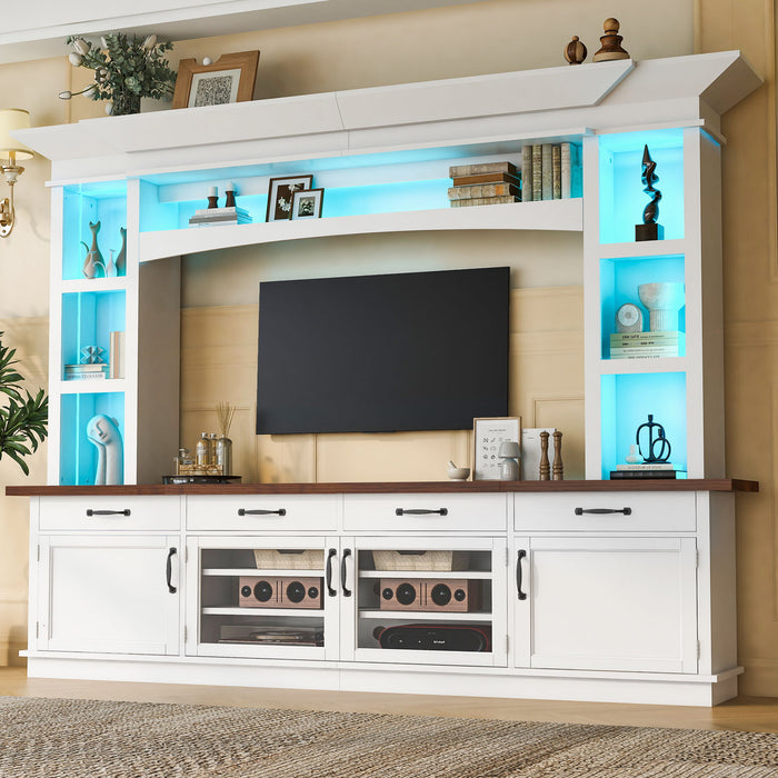 Extra Long TV Stand With 7 Color LED Lights, Adjustable Shelves & Storage Cabinets Hearth and Haven