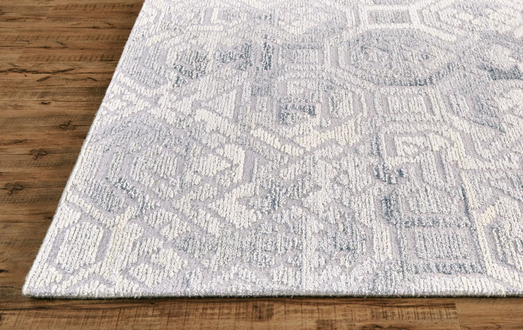 Abstract Tufted Handmade Runner Rug - Gray Ivory And Taupe Wool - 8'