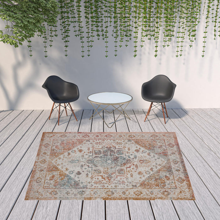 8' X 10' Abstract Stain Resistant Outdoor / Indoor Area Rug - Beige