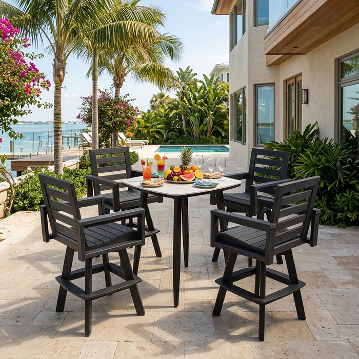 5 Piece Outdoor Bar Set With Table And Swivel Stools - Carbon / Ember Black Life Outside
