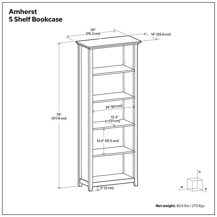 Amherst - 5 Shelf Bookcase, Handcrafted Simpli-Home