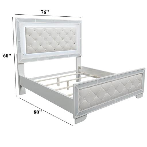 Eastern King Size Bed With LED Lights And Mirror Trim - Cream / Ivory Home Essentials