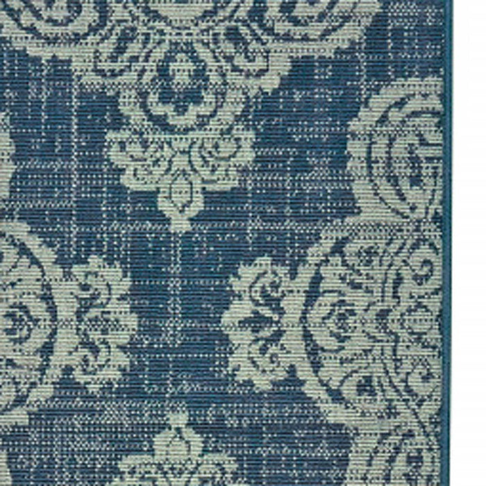 2' X 8' Oriental Stain Resistant Indoor & Outdoor Area Rug - Blue