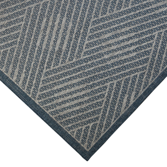 8' Runner Geometric Stain Resistant Indoor / Outdoor Runner Rug - Gray / Blue