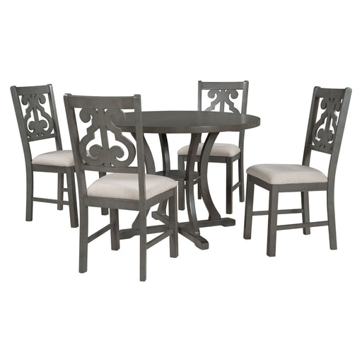 5 Piece Round Dining Table And Chair Set With Unique Legs And Hollow Chair Back Hearth and Haven
