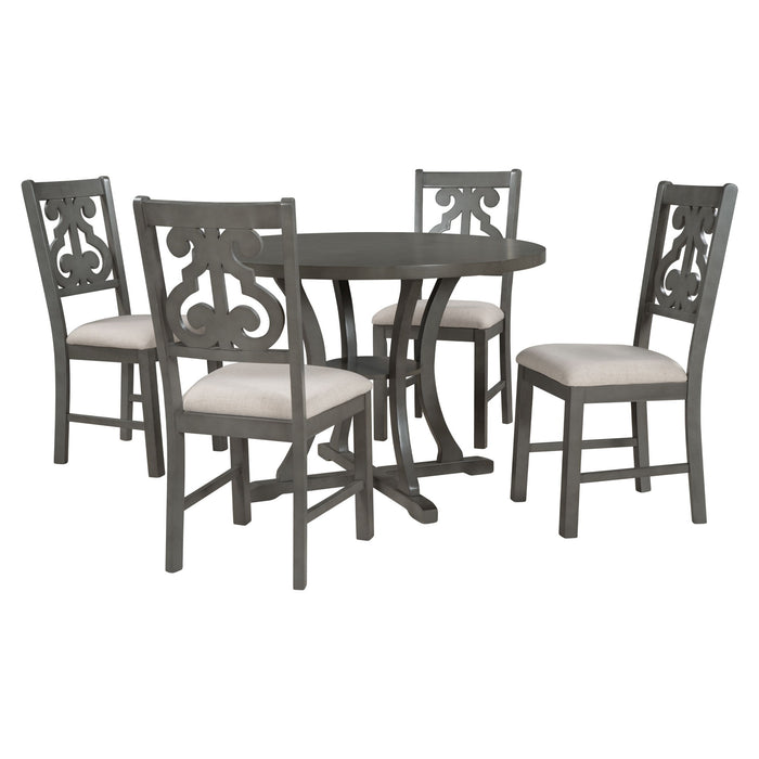 5 Piece Round Dining Table And Chair Set With Unique Legs And Hollow Chair Back Hearth and Haven