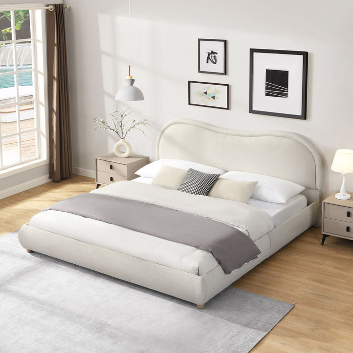 Upholstered Platform Bed Frame With Curved Headboard Home Essentials