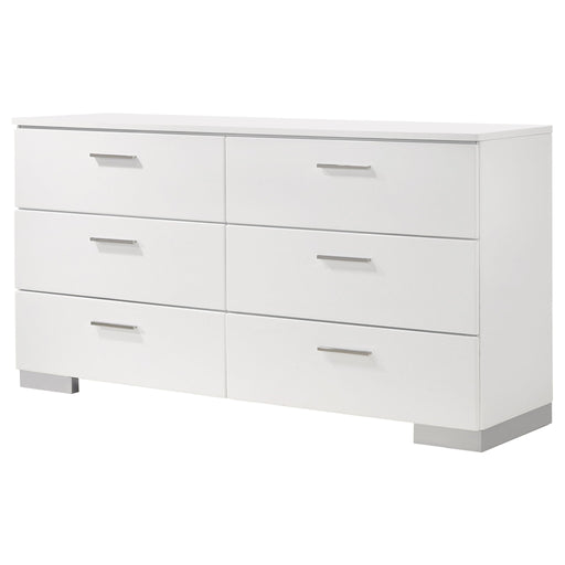 Dulcey - 6 Drawer Dresser With Accents, Bedroom Storage - Gloss White Furniture Max