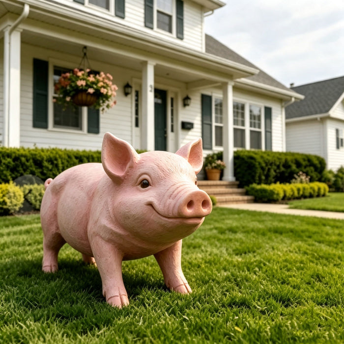 Cute Pig Garden Statue, Farm Pig Figurine Lawn Ornament, Weatherproof Outdoor Sculpture Decor - Baby Pink Home Essentials
