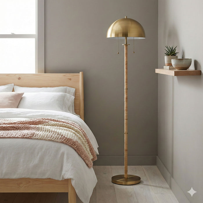 Allure - 2 Light Floor Lamp, Gold, Natural Tube, Double On / Off Pull Chain - Gold / Rattan Ashcroft Furniture
