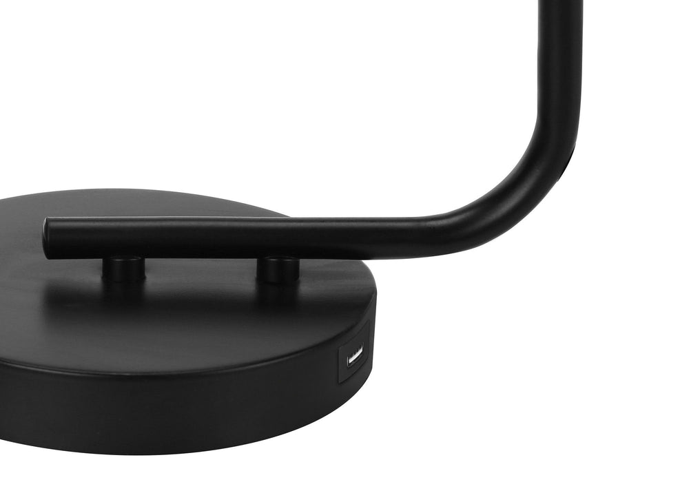 Metal Round Arched USB Table Lamp With Clear Drum Shade - Black