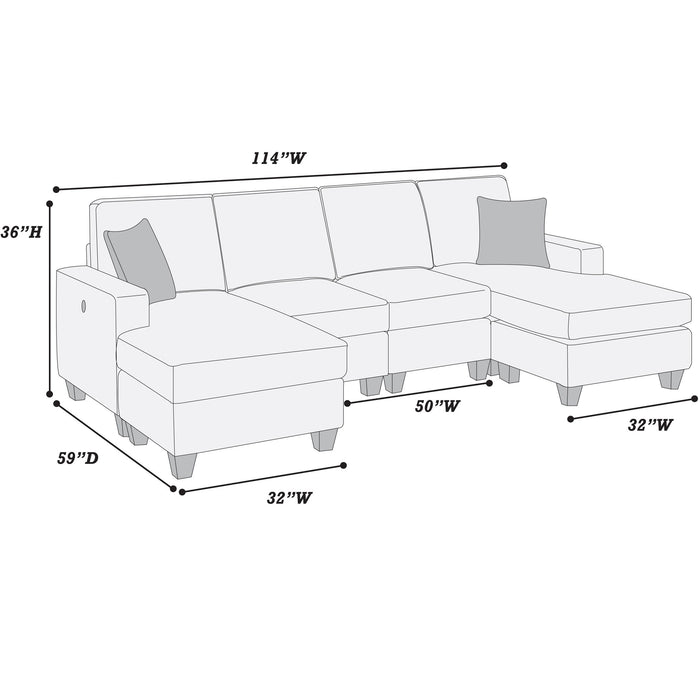 Sectional Set With USB Port Right Arm Chaise, Armless Loveseat, Left Arm Chaise, 3 Piece, Includes Matching Pillows - Dark Blue Home Essentials