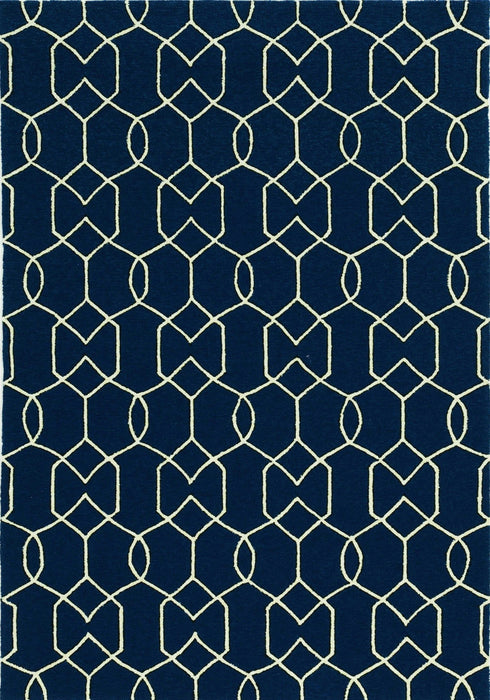 7' X 10' Hand Hooked UV Treated Trellis Indoor / Outdoor Area Rug - Navy Blue