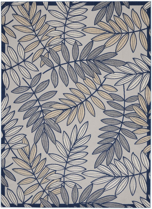 8' X 11' Floral Indoor & Outdoor Area Rug - Ivory / Blue