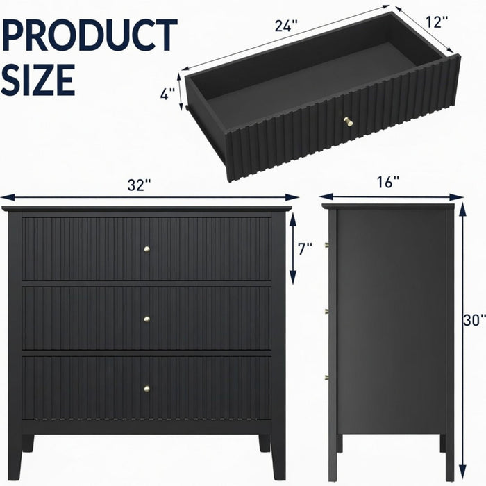 Fluted 3 Drawer Nightstand With Soft Close Slides Home Essentials