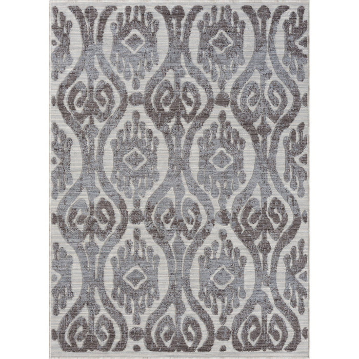 8' X 9' Damask Indoor / Outdoor Area Rug - Blue / Gray