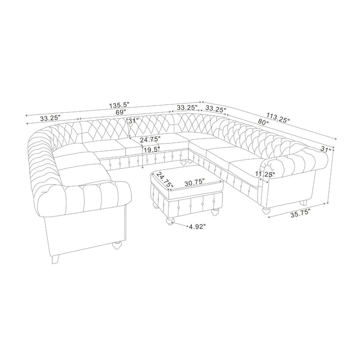 Chesterfield Vintage Style U - Shape Sectional Home Essentials