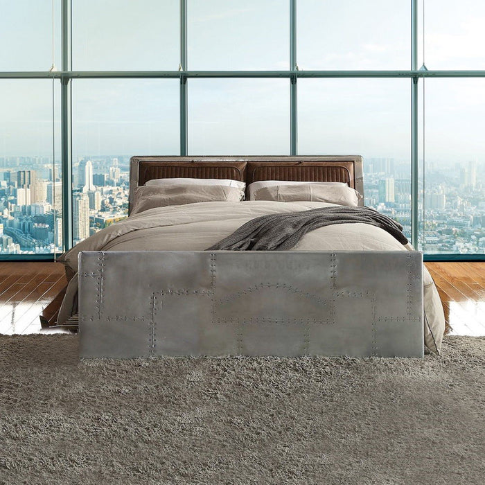 Brancaster - Queen Bed - Retro Brown Top Grain Leather & Aluminum ACME
