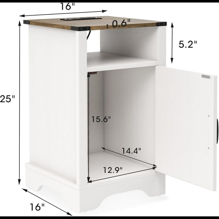 Farmhouse Nightstand With Charging Station & Storage Home Essentials