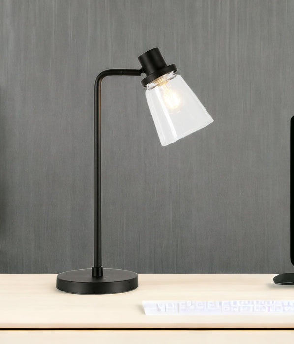 Metal Arched Table Lamp With Clear Cone Shade - Black