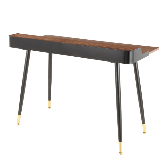 Harvey Mid - Century Modern Desk In Black Metal And Walnut Wood With Gold Accent By Lumisource