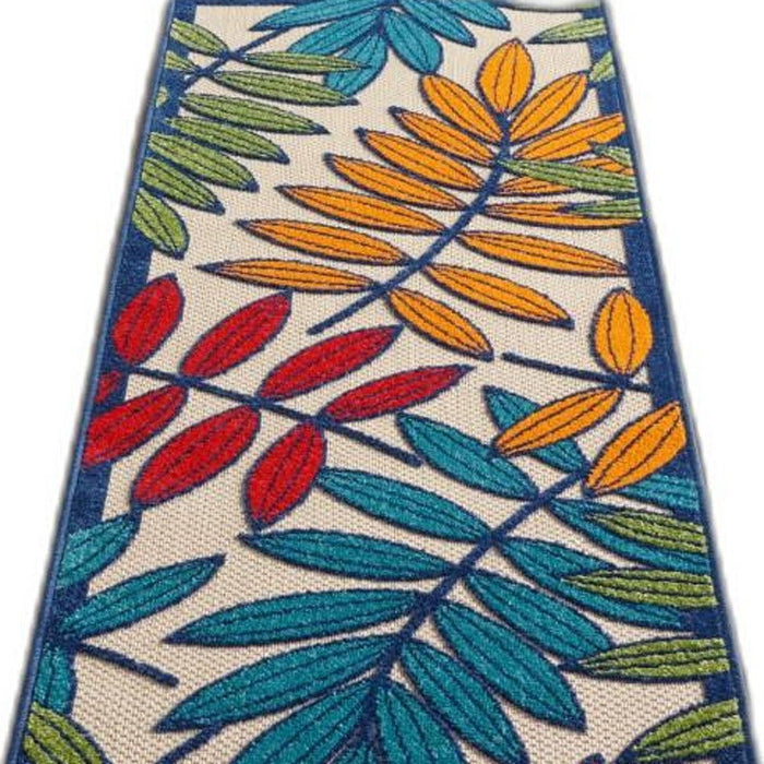 2' X 6' Floral Outdoor / Indoor Area Rug - Ivory / Blue