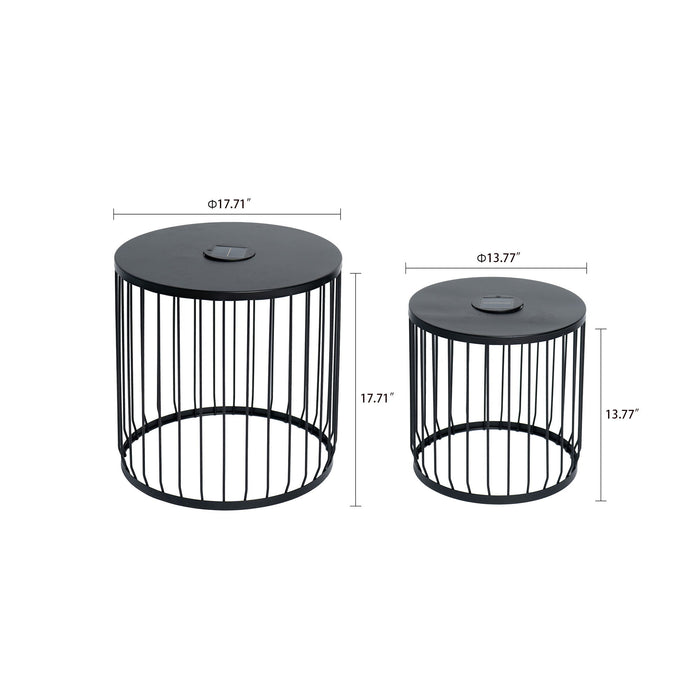 Solar Powered Nesting Side Table Set - Black Home Essentials