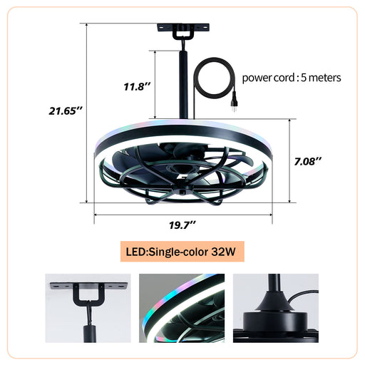 Ceiling Fan Light LED Light Source And Remote Control, 3000 - 6500K Dimmable LED Fan Light, 6 Speeds, For Living Room - Matte Black Daily Nest