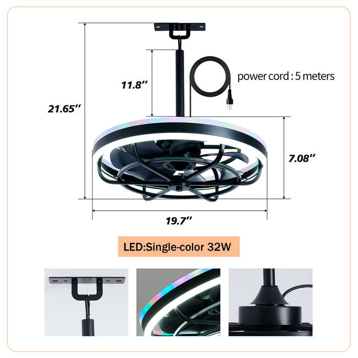 Ceiling Fan Light LED Light Source And Remote Control, 3000 - 6500K Dimmable LED Fan Light, 6 Speeds, For Living Room - Matte Black Daily Nest