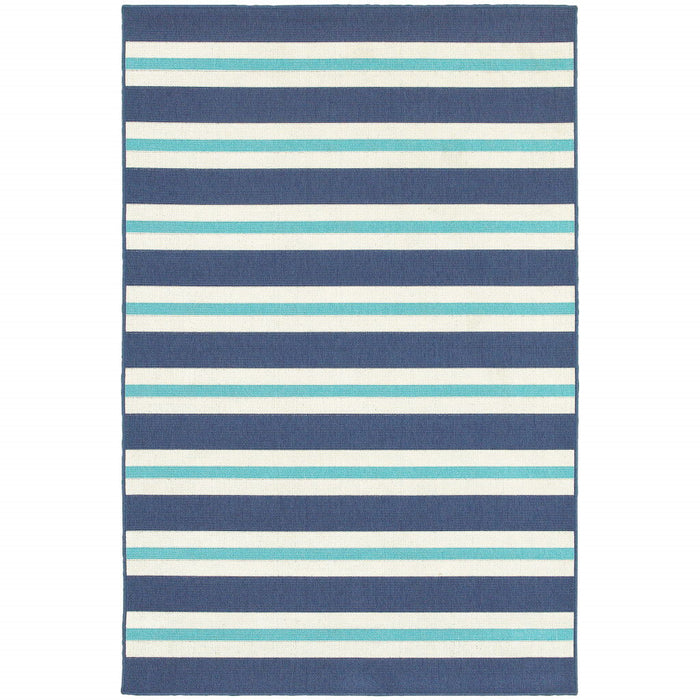 8' X 11' Geometric Stain Resistant Indoor Outdoor Area Rug - Blue / Ivory