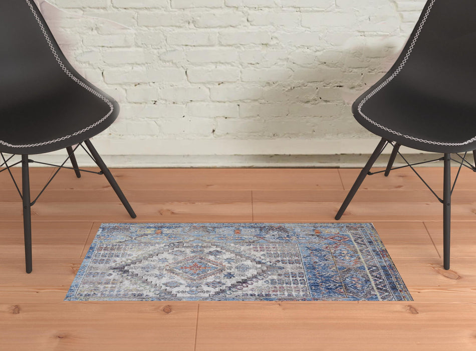 Floral Stain Resistant Area Rug - Blue Gray And Ivory - 2' X 3'