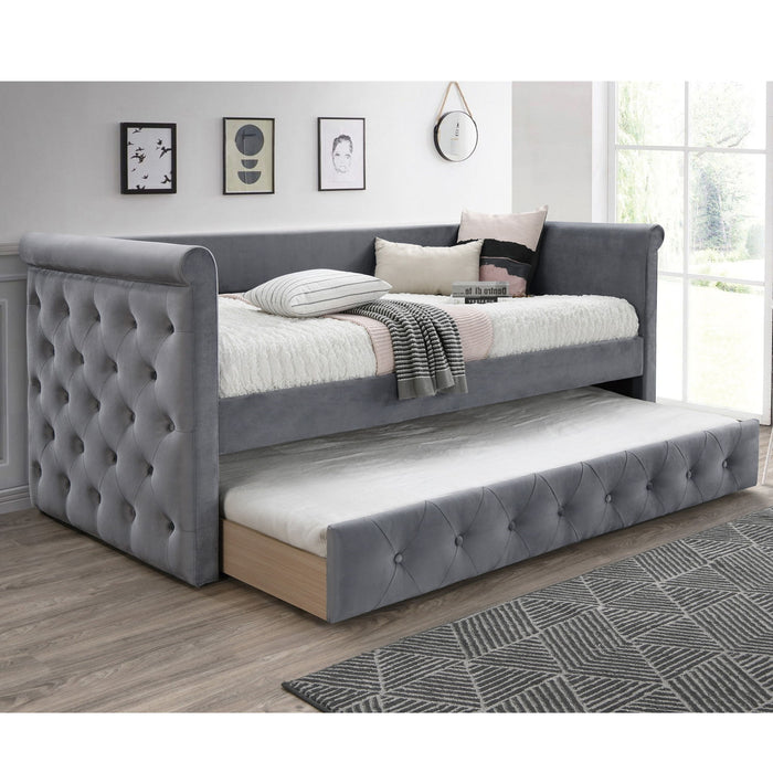 Contemporary Button Tufted Daybed With Slat Trundle Home Essentials
