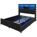 Bed Frame With High Storage Headboard, LED Light And Charging Station, 4 Storage Drawers Home Essentials