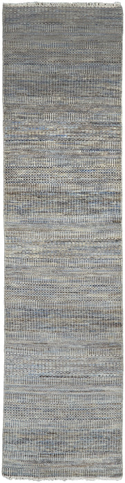 Striped Hand Knotted Runner Rug - Silver Wool - 10'