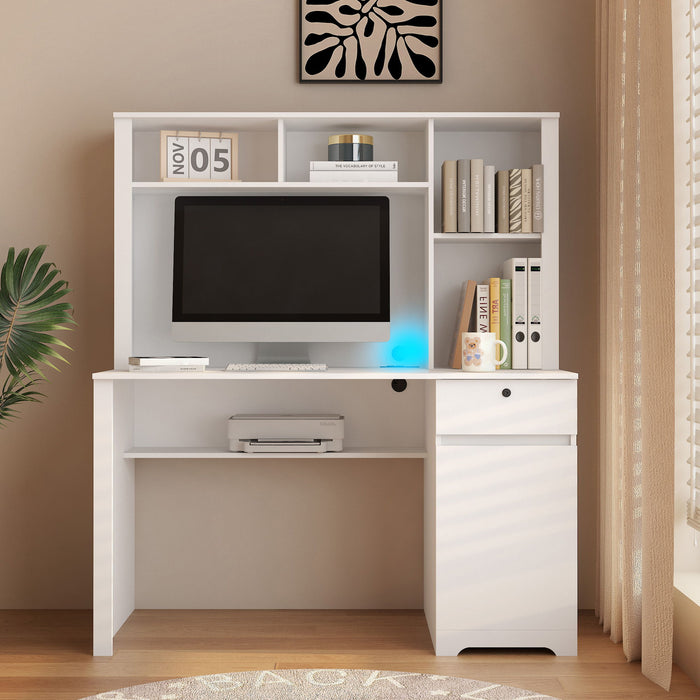 Computer Desk With Hutch & Bookshelf, Wood Executive Desk Teens Student Desk Writing Laptop Home Office Desk With Drawers, 3 Ac Outlets And 2 USB Charging Ports, Study Laptop Table For Home - White Home Essentials