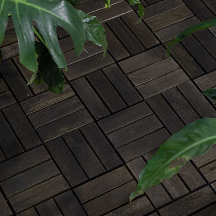 Acacia Wood Interlocking Deck Tiles Checker Pattern For Outdoor Flooring
