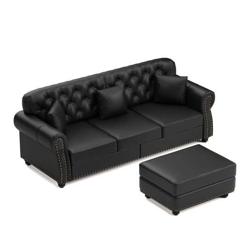 Upholstered Sofa With Nailhead Trim, Rolled Armrests With Ottoman Home Essentials