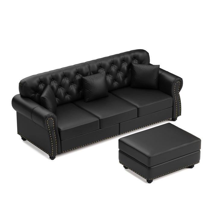 Upholstered Sofa With Nailhead Trim, Rolled Armrests With Ottoman Home Essentials