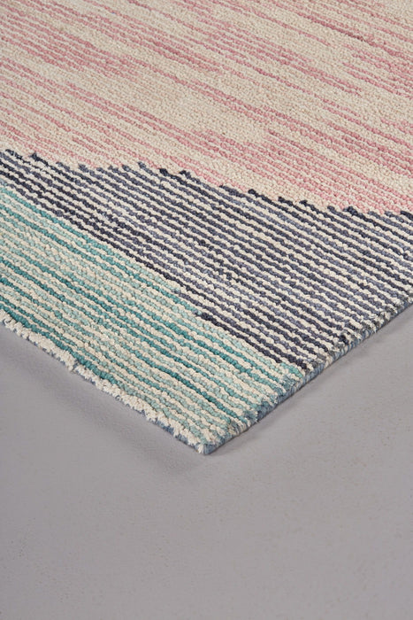 Abstract Tufted Handmade Area Rug - Pink Green And Blue Wool - 4' X 6'